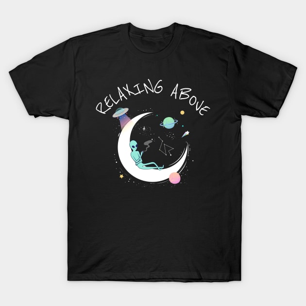 Alien UFO relaxing above T-Shirt by Wolf Clothing Co